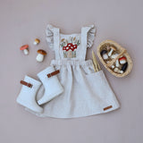 Woodland Mushroom Hand Embroidered 3 Piece Pinafore or Sunsuit