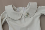 Stone Hand Embroidered Peter Pan Collar Leo/Bodysuit
