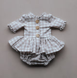 Gingham Wooden Button Romper