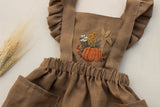 Fall Pumpkin Hand Embroidered 3 Piece Pinafore - Brown