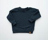 Organic Waffle Knit Crew Neck Pullover - Midnight Blue
