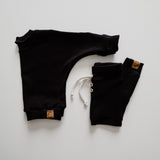 Organic Waffle Knit Crew Neck Pullover - Black