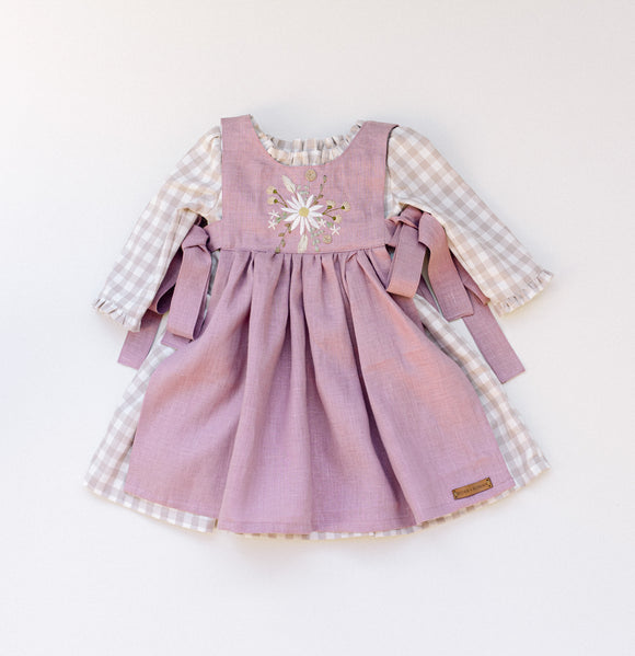Gingham and Linen Hand Embroidered Summer Pinafore and Dress
