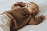 Organic Waffle Knit Crew Neck Pullover - Brown
