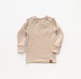 Organic Rib Knit Long Sleeve Lounge Top - Wheat