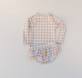 Gingham Rash Guard and Ruffle Bottom Swim Set