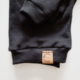 Organic Waffle Knit Crew Neck Pullover - Black