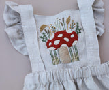 Woodland Mushroom Hand Embroidered 3 Piece Pinafore or Sunsuit