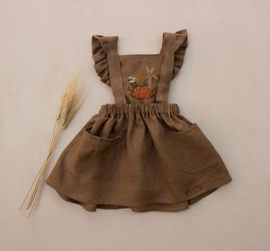 Fall Pumpkin Hand Embroidered 3 Piece Pinafore - Brown